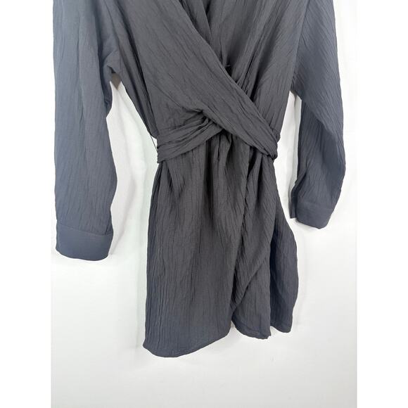 Zara Black Long Sleeve Shirt Dress Womens Large Belt Tie Waist Blogger Fave - Picture 5 of 11